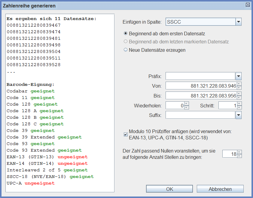 SSCC - Seriennummer generieren